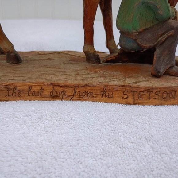 The Last Drop From His Stetson Statue Wooden Horse Equestrian Figurine Vintage - Picture 4 of 16